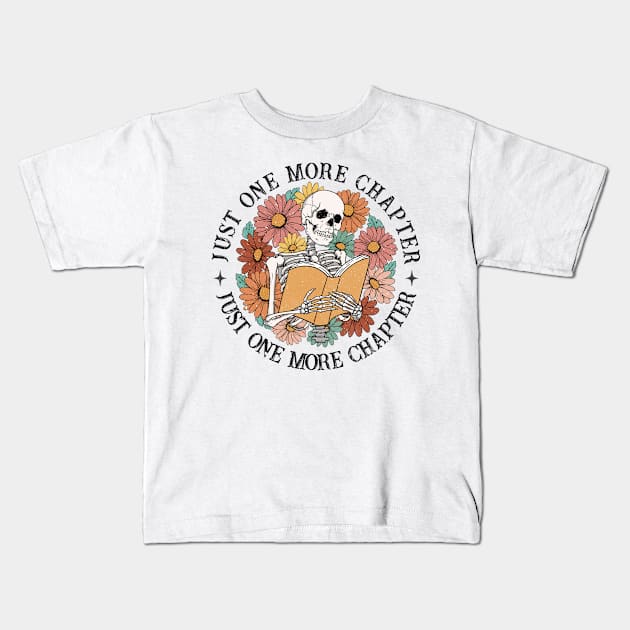 "Just One More Chapter" Skeleton Reading Kids T-Shirt by FlawlessSeams